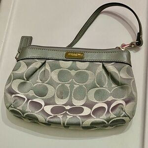 Coach Signature Gray Jacquard Wristlet